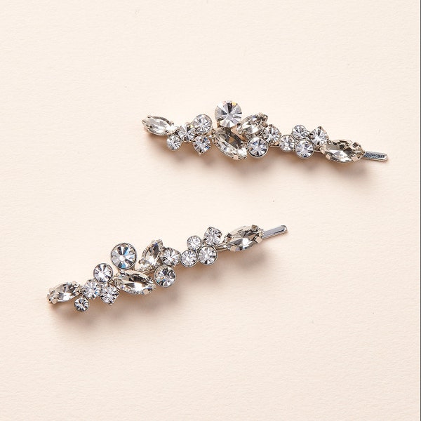 Set of 2 Crystal Bridal Bobby Pins • Silver Wedding Bobby Pins • Crystal Wedding Bobby Pins • Silver Bridal Bobby Pins • Bridal Hair • 2874