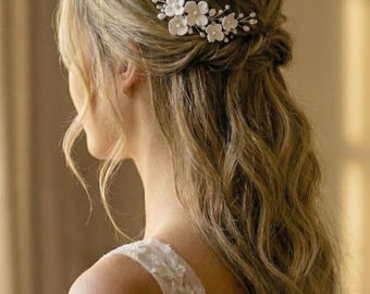 Pearl & Flower Hair Clip • Floral Hair Clip • Flower Hair Accessory • Ivory Wedding Headpiece • Romantic Hair Clip • 2567