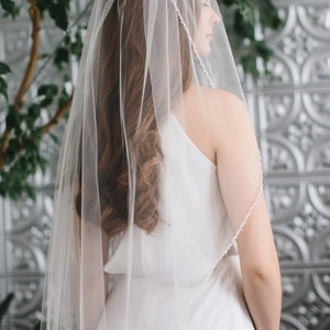 Pearl Beaded Wedding Veil Wedding Veil Cathedral Wedding Veil Beaded Bridal Veil Ivory Veil Fingertip Wedding Veil 5094 image 9