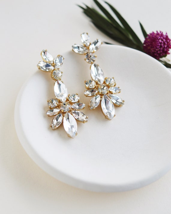 Floral Bridal Earrings Crystal Statement Wedding Earrings | Etsy