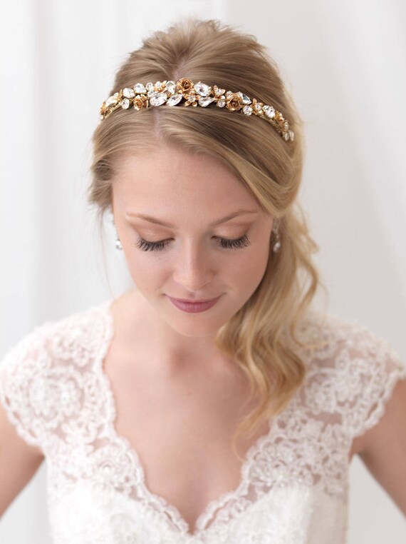 Gold Bridal Headband Floral Wedding Headband Gold Headband | Etsy