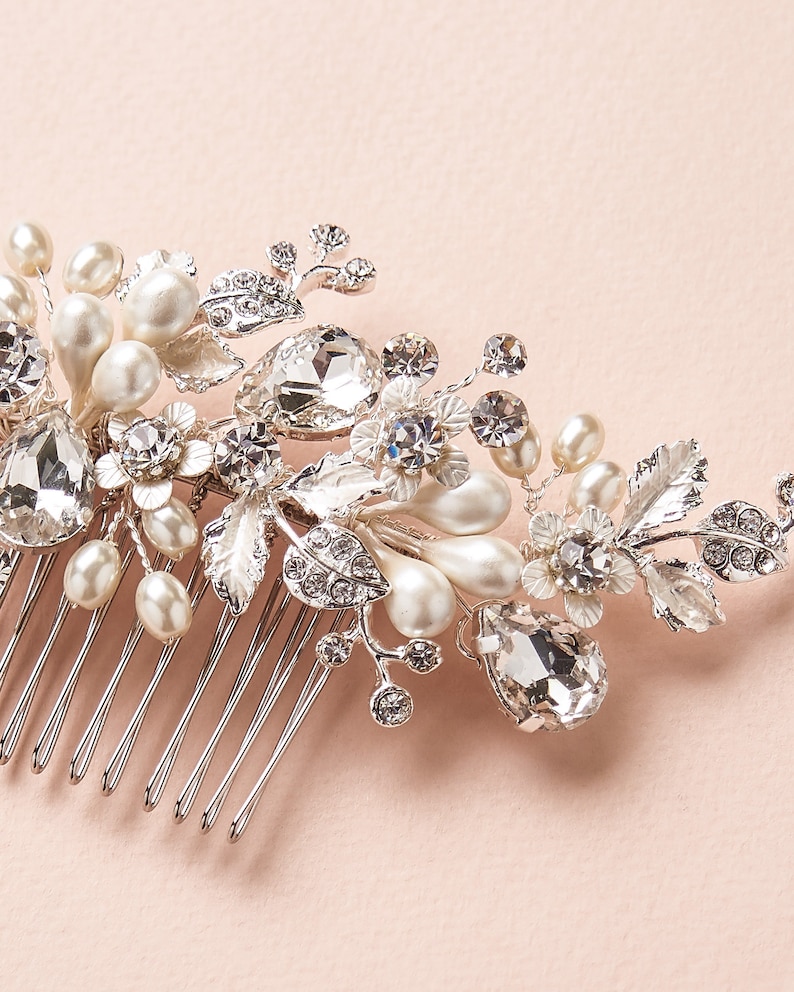 Floral Bridal Comb, Pearl & Crystal Wedding Comb, Bridal Comb, Freshwater Pearl Comb, Wedding Comb, Floral Bridal Hair Comb, Weddings2453 image 5