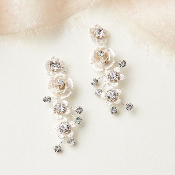 Floral Drop Earrings, Floral Crystal Earrings, Cry