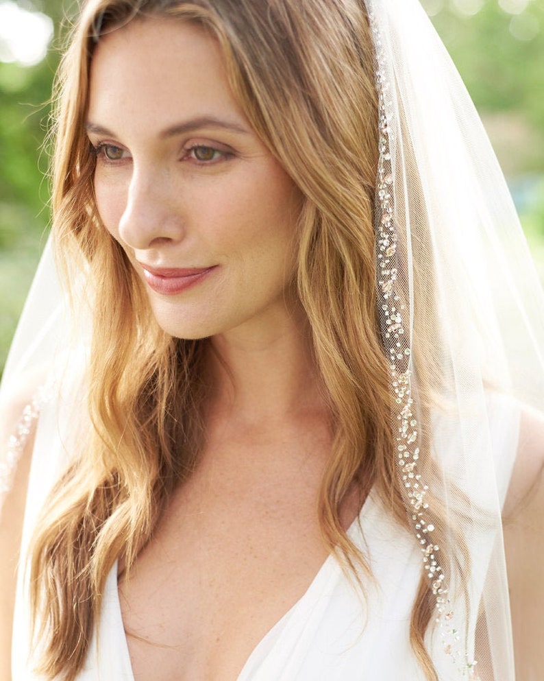 Rose Gold Beaded Edge Wedding Veil Blush Beaded Bridal Veil - Etsy