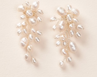 Freshwater Pearl Dangle Earrings • Wedding Silver Jewelry • Bridal Drop Earring Accessory • 4509