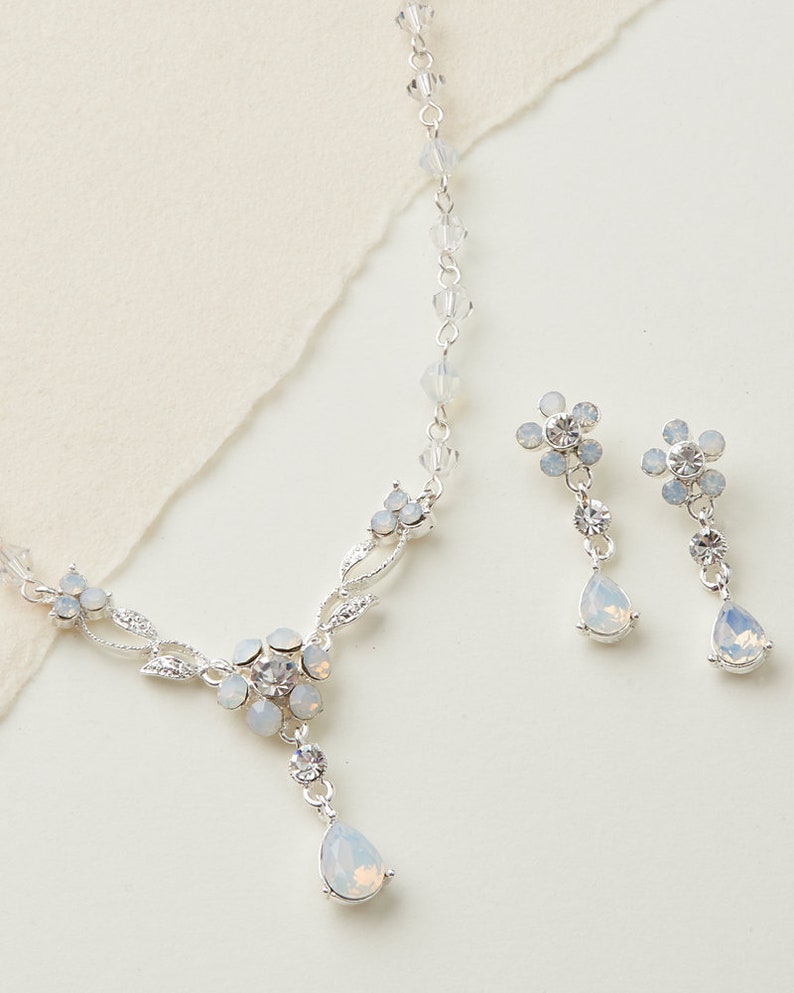 Bridesmaid Jewelry ~JS-1689 Floral Jewelry Set Opal Jewelry Set Opal Bridal Jewelry Wedding Jewelry CZ Wedding Jewelry
