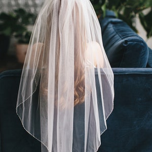 Wedding Veil Pearl Veil Cathedral Wedding Veil Ivory Veil Fingertip Veil Cathedral Veil Short Veil Pearl Wedding Veil 5046 image 5