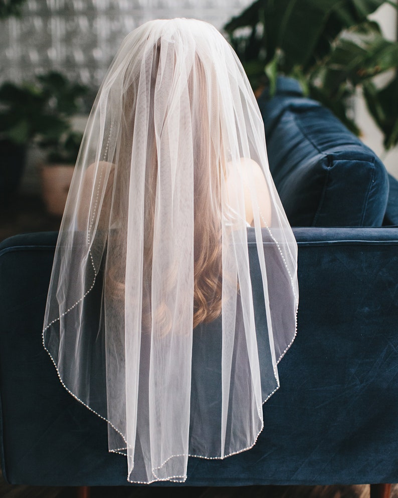 Wedding Veil Pearl Veil Cathedral Wedding Veil Ivory Veil Fingertip Veil Cathedral Veil Short Veil Pearl Wedding Veil 5046 image 5