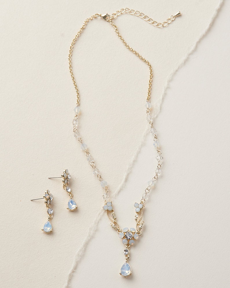 Bridesmaid Jewelry ~JS-1689 Floral Jewelry Set Opal Jewelry Set Opal Bridal Jewelry Wedding Jewelry CZ Wedding Jewelry