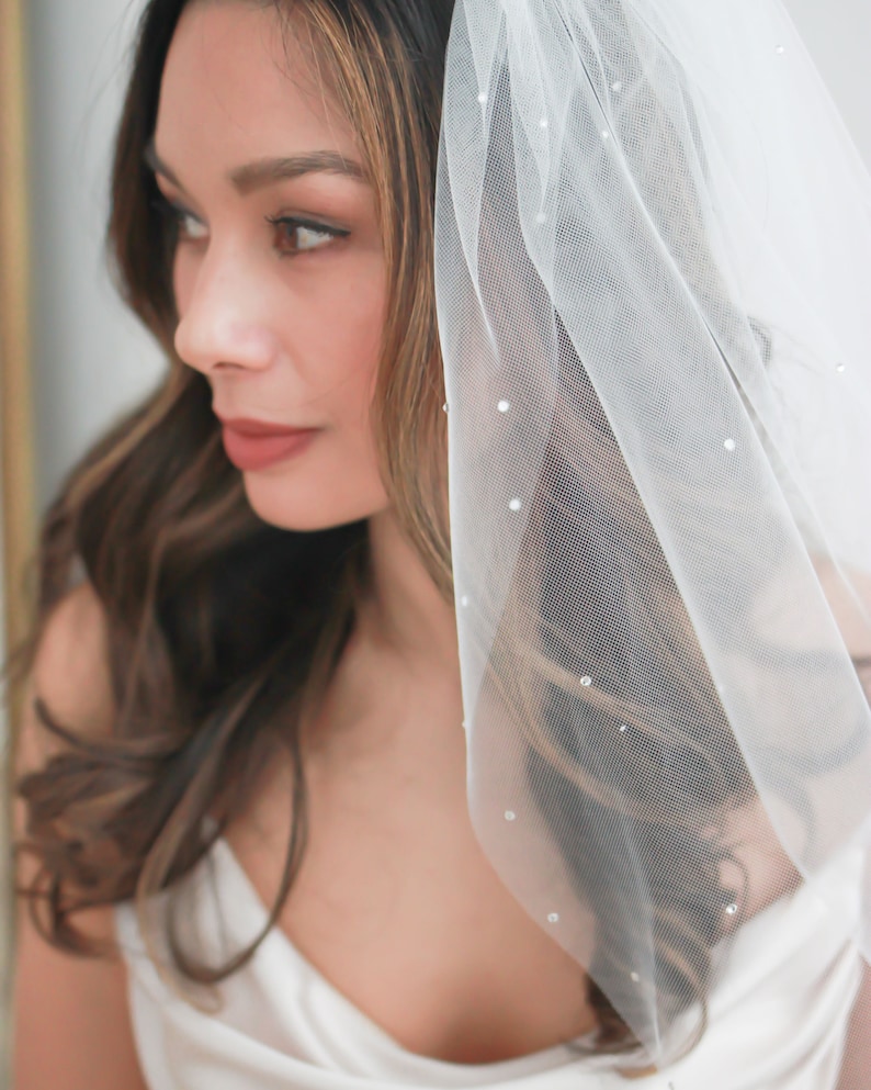 Scattered Rhinestone Wedding Veil, Rhinestone Bridal Veil, Wedding Veil, Ivory Veil, Fingertip Veil, Veil for Bride, Bridal Veil 5103 image 4