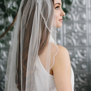 Scallop Edge Beaded Veil, Beaded Wedding Veil, Cathedral Wedding Veil, Scalloped Beaded Wedding Veil, Beaded Bridal Veil, Ivory Veil 5096 image 7