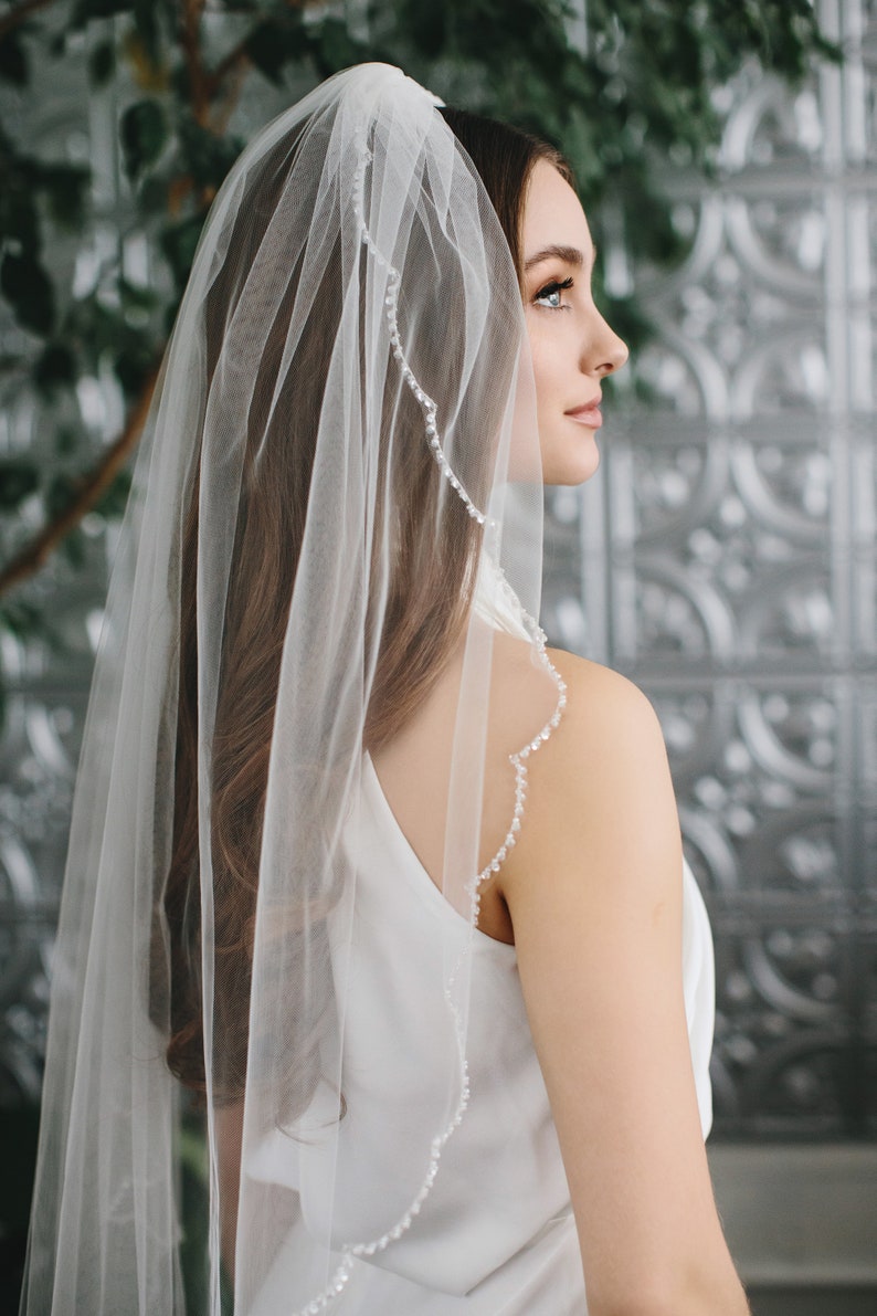 Scallop Edge Beaded Veil, Beaded Wedding Veil, Cathedral Wedding Veil, Scalloped Beaded Wedding Veil, Beaded Bridal Veil, Ivory Veil 5096 image 7