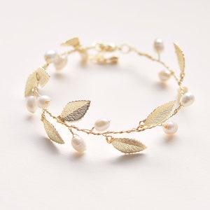 Freshwater Pearl Bridal Bracelet, Gold Wedding Bracelet, Gold Bridal Bracelet, Pearl Bridal Jewelry, Pearl Wedding Jewelry, Wedding7045 image 1