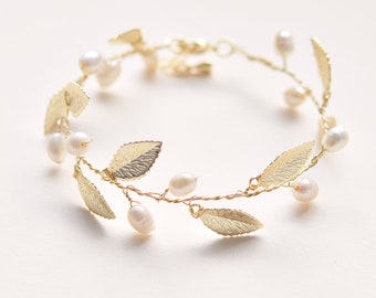 Zoetwaterparel bruidsarmband, gouden bruiloft armband, gouden bruidsarmband, parel bruidssieraden, parel bruiloft sieraden, bruiloft ~ 7045