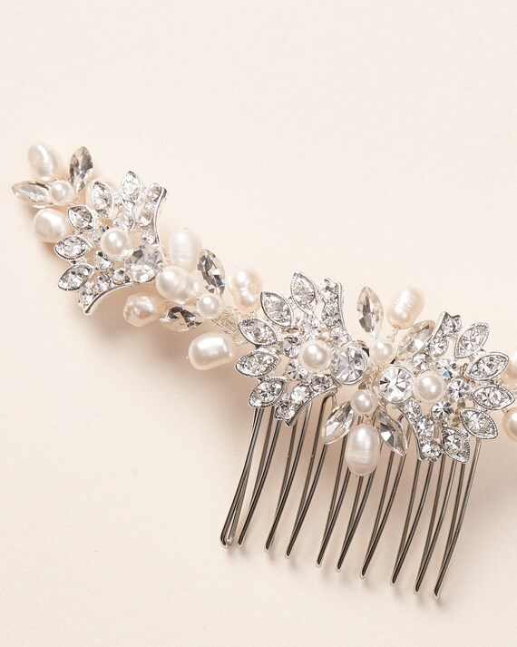Silver Freshwater Pearl and Crystal Bridal Hair Comb  display picture 1