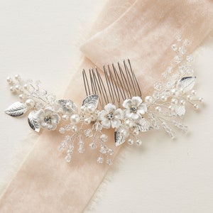 Floral Crystal & Pearl Comb, Crystal Wedding Comb, Bridal Hair Comb, Floral Hair Comb, Pearl Hair Comb, Floral Hair Comb TC-2299 image 5