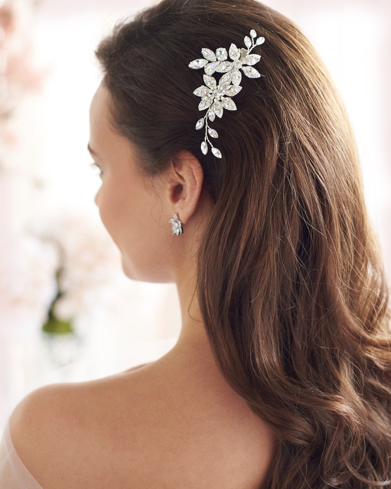 Crystal Pearl Wedding Clip, Crystal & Pearl Bridal Hair Clip, Wedding Hair Clip, Crystal Bridal Hair Clip, Floral Crystal Hair Clip2438 image 1