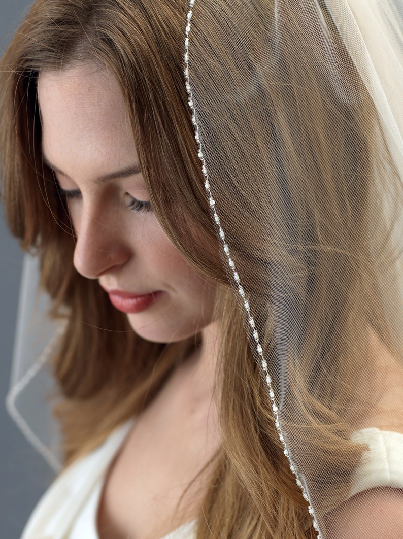 Beaded Wedding Veil Bridal Veil with Beading Beaded Edge Etsy