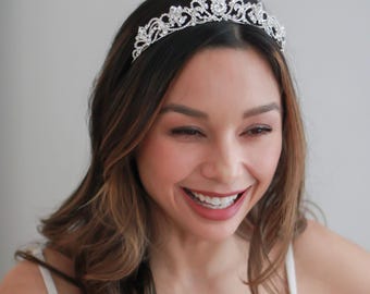 Strass bruilofttiara • Koninklijke bruidskroon • Kristallen tiara • Prinsestiara • Zilveren bruidstiara • Bruiloftshoofddeksel • 3157