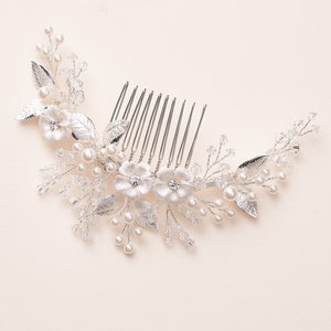 Floral Crystal & Pearl Comb, Crystal Wedding Comb, Bridal Hair Comb, Floral Hair Comb, Pearl Hair Comb, Floral Hair Comb TC-2299 image 2