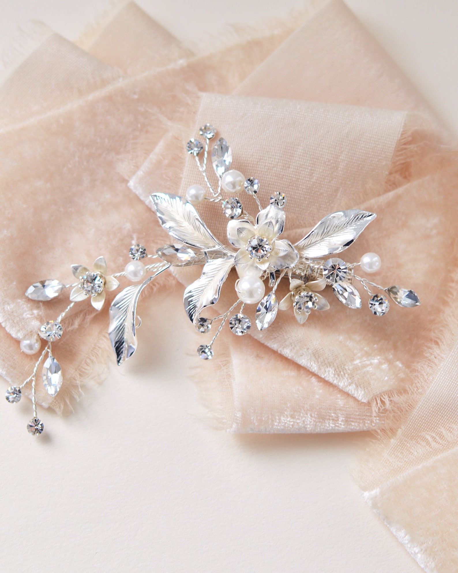 Floral Bridal Hair Clip Bridal Hair Accessory Pearl Bridal Etsy