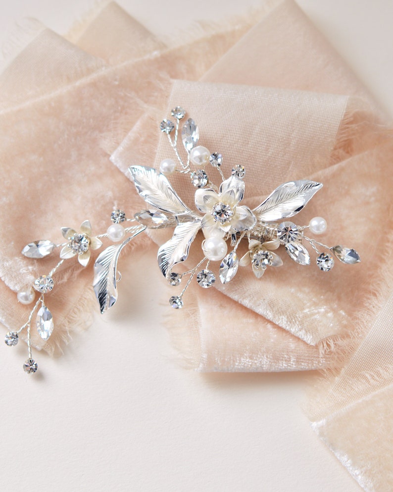 Floral Bridal Hair Clip Bridal Hair Accessory Pearl Bridal Etsy