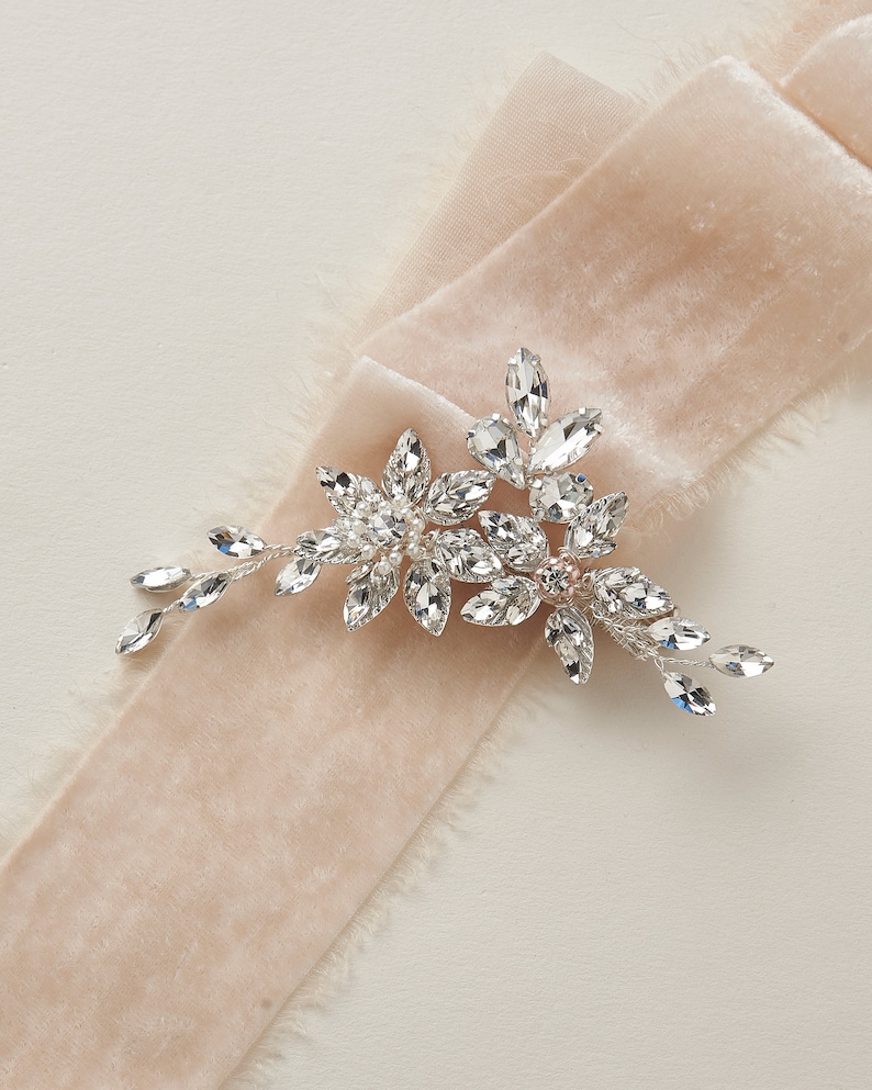 Crystal Pearl Wedding Clip, Crystal & Pearl Bridal Hair Clip, Wedding Hair Clip, Crystal Bridal Hair Clip, Floral Crystal Hair Clip2438 image 5