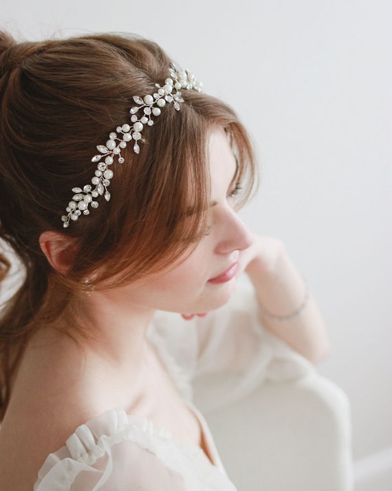 Pearl Vine Wedding Hair Vine, Floral Pearl Bridal Hair Vine 