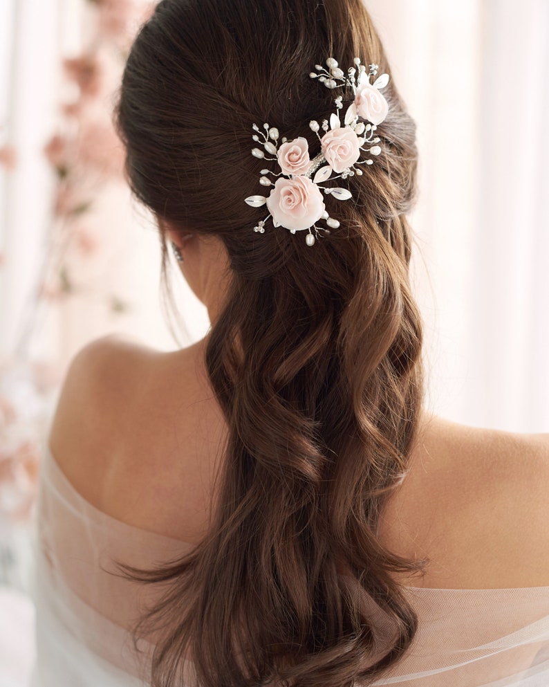 Blush Flower Hair Clip Floral Wedding Hair Clip Pearl Bridal Etsy