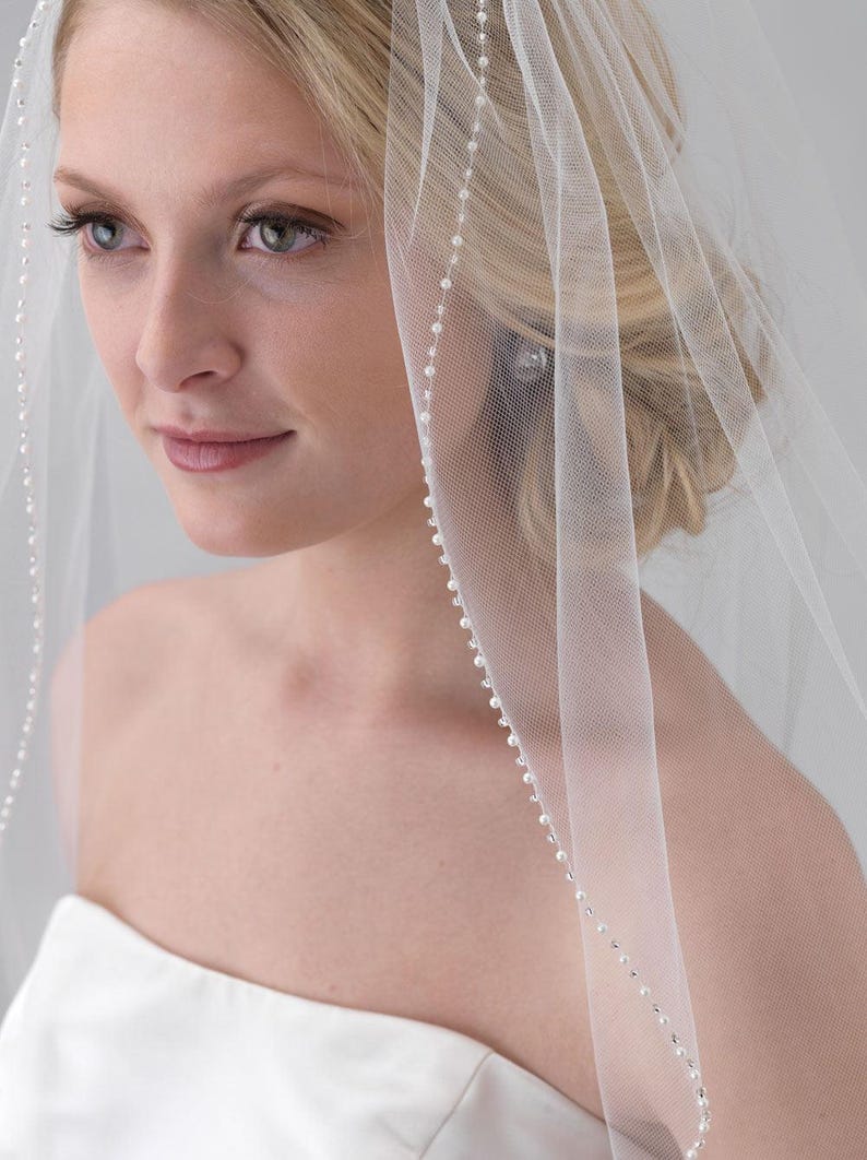 Pearl Bridal Veil Beaded Wedding Veil 1 Layer Veil Ivory | Etsy