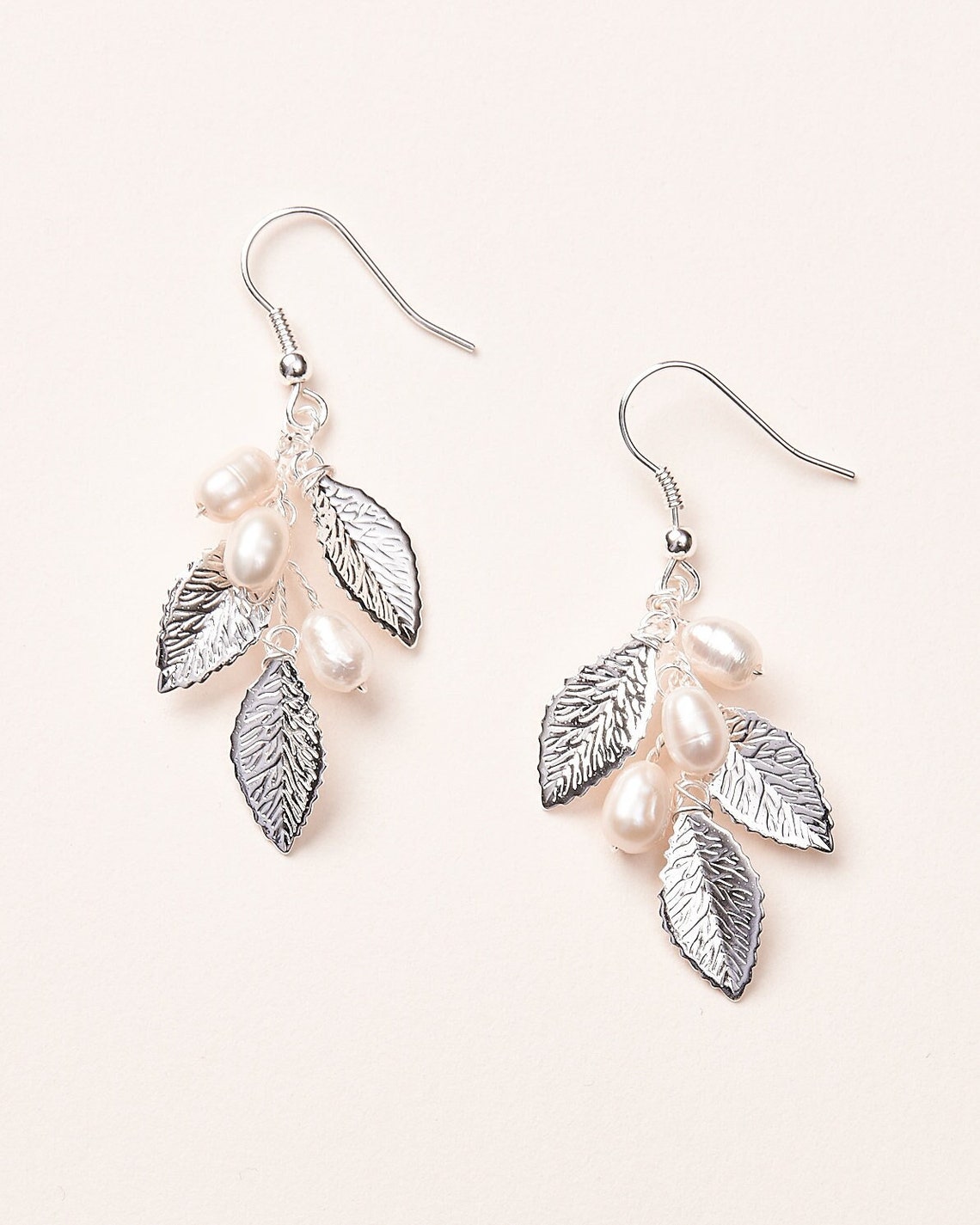 Pearl Leaf Earrings Pearl Wedding Earrings Floral Earrings Etsy