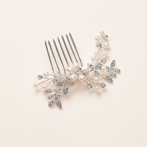 Flower Pearl Bridal Comb, Crystal Wedding Comb, Floral Pearl Rhinestone Comb, Silver Wedding Accessory, Bridal Flower Pearl Comb TC-2330 image 2