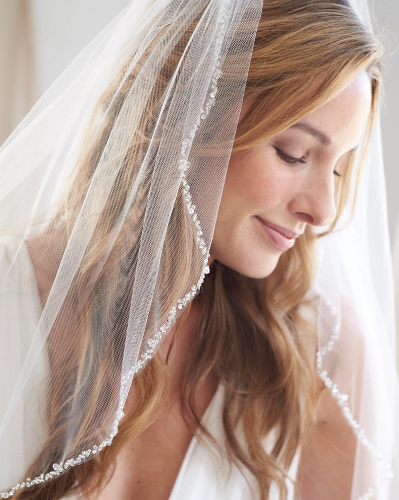 Wedding Veil 1 Layer Crystal Wedding Veil Sequin Wedding - Etsy