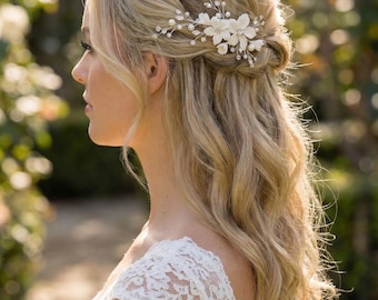 Pearl and Crystal Hair Clip • Floral Hair Clip • Flower Hair Accessory • Ivory Wedding Headpiece • Romantic Hair Clip • 2558