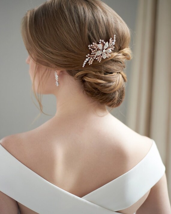 Rose Gold Bridal Comb Gold Rhinestone Wedding Hair Clip Etsy