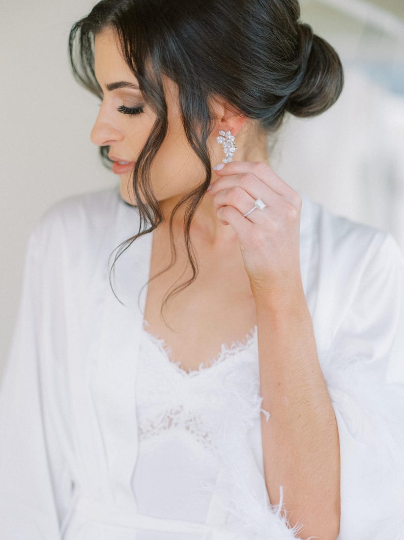 Silver Bridal Earrings, CZ Wedding Earrings, CZ Earrings, Silver Earrings, Rhinestone Earrings, Earrings, Bridal Earrings ~ JE-1128 image 5