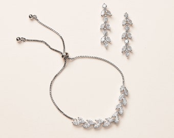CZ Wedding Earrings & Bracelet Set, Wedding Jewelry Set, Bridal Jewelry Set, Wedding Bracelet Earrings Set, Earrings Bracelet Set~SET-103