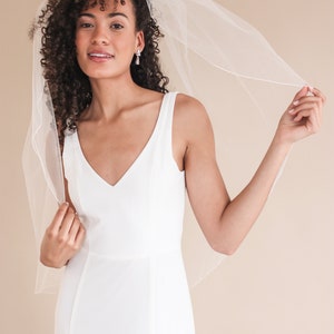1-Layer Pencil Edge Wedding Veil • Light Ivory Bridal Veil • Fingertip, Elbow or Knee • VB-422 image 7