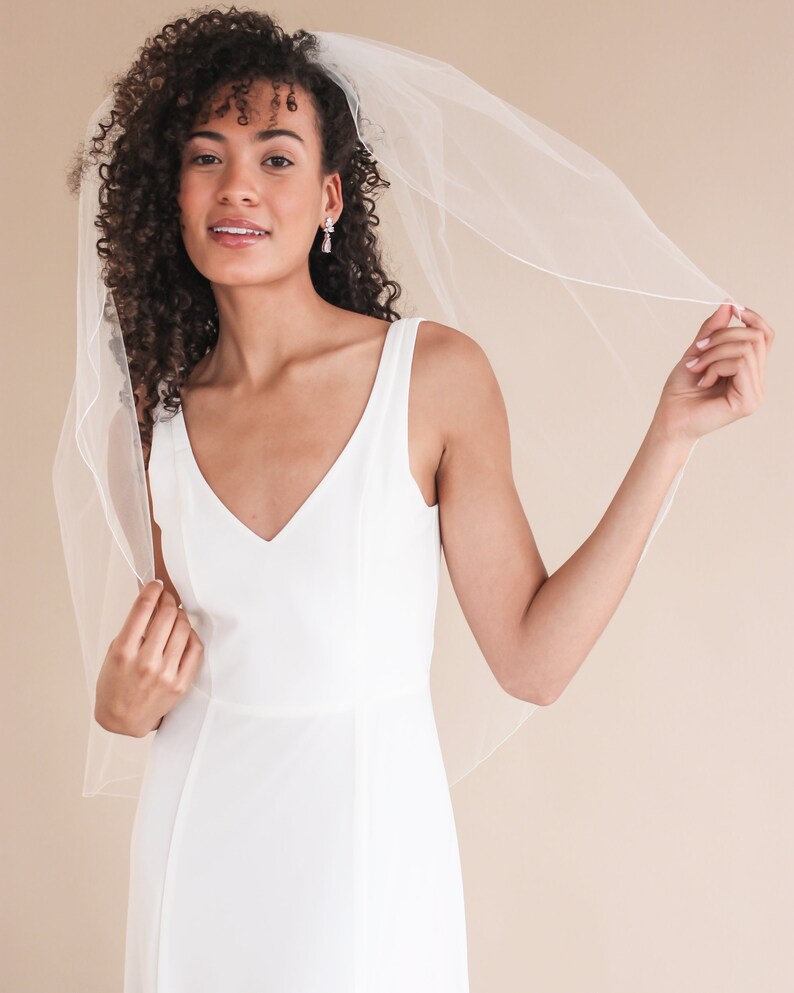 1-Layer Pencil Edge Wedding Veil • Light Ivory Bridal Veil • Fingertip, Elbow or Knee • VB-422 image 7