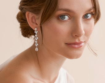 Pearl Drop Wedding Earrings • CZ Pearl Bridal Earrings • Modern Bridal Earrings • Dangle Pearl Earrings • Elegant Wedding Jewelry • 4523