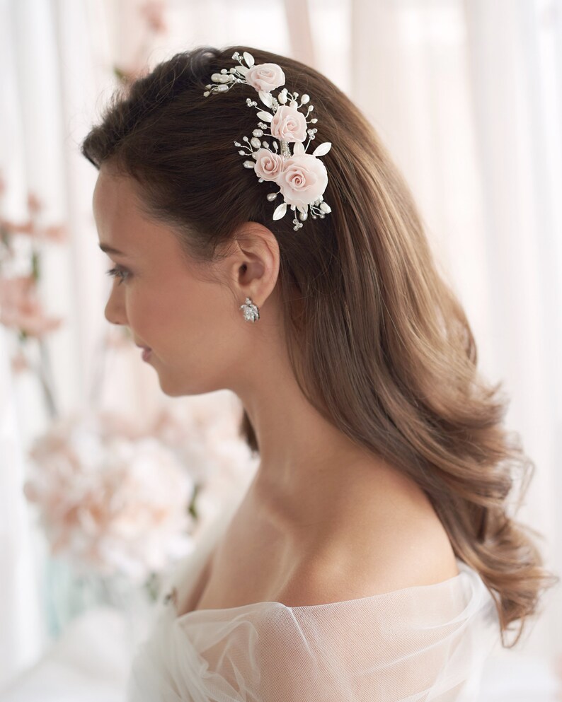 Blush Flower Hair Clip Floral Wedding Hair Clip Pearl Bridal Etsy