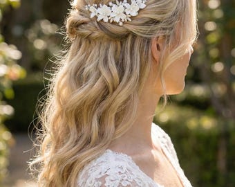 Floral Hair Comb • Pearl and Crystal Bridal Hair Comb • Wedding Hair Accessory • Flower Hair Accessory • 2561