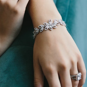 Floral CZ Bridal Bracelet • Wedding Bracelet • Floral Wedding Bracelet • Bridal Bracelet • CZ Floral Bracelet • CZ Wedding Bracelet • 4920
