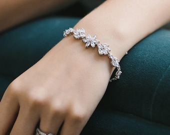 CZ Floral Bridal Bracelet • Wedding Bracelet • Floral Bracelet • Bridal Bracelet • CZ Floral Bridal Bracelet • CZ Wedding Bracelet • 4921