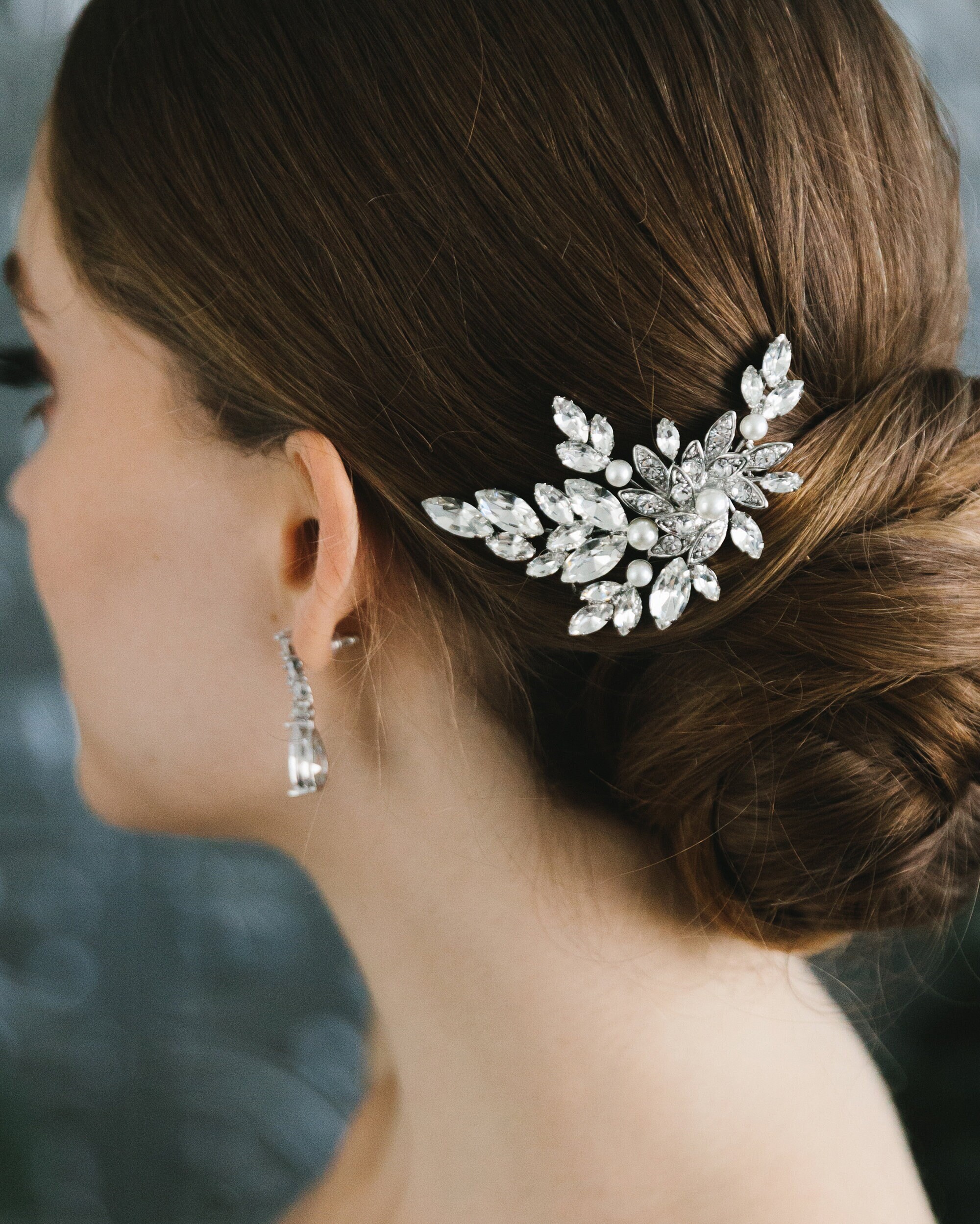 Dareth Colburn “Monica” rhinestone hair comb bridal Pearl Vine Wedding Hair Vine, Floral Pearl Bridal Hair Vine  main image 2