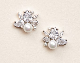 CZ Pearl Stud Earrings • Small Wedding Earrings • Pearl Bridal Earrings • Pearl Bridal Studs • Pearl Studs • Bridesmaid Earrings • 4404