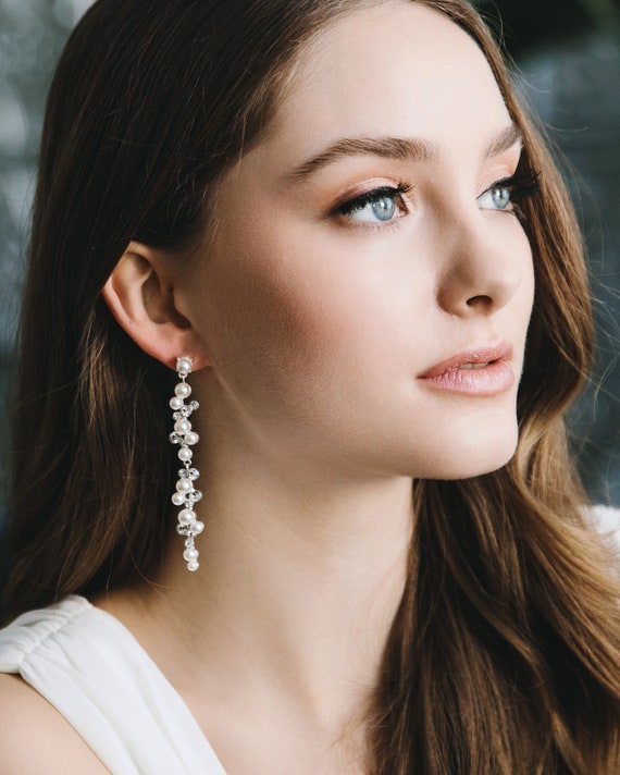 Pearl and crystal wedding earrings deals