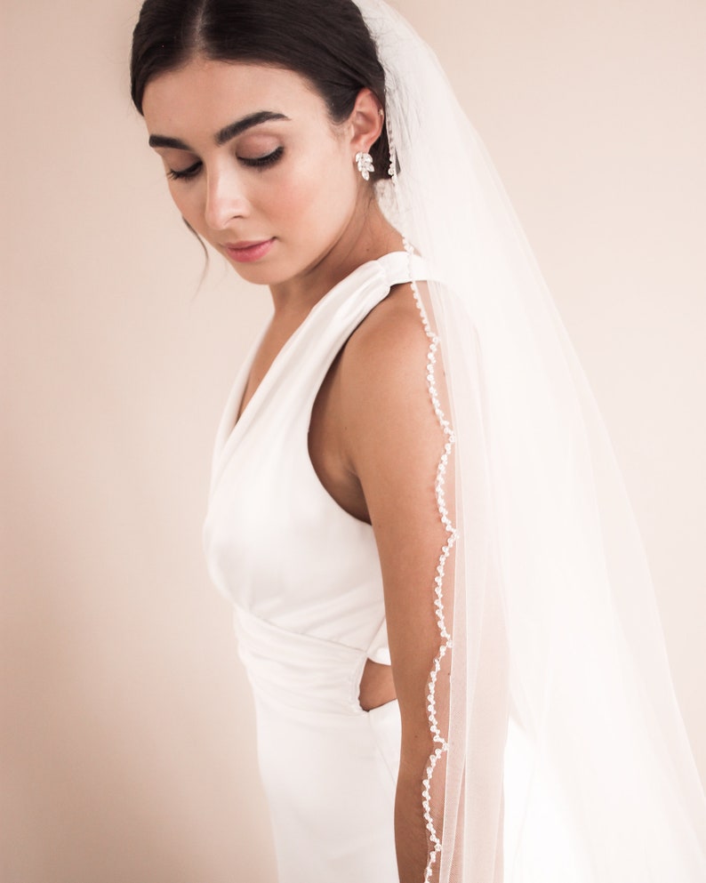 Scallop Edge Beaded Veil, Beaded Wedding Veil, Cathedral Wedding Veil, Scalloped Beaded Wedding Veil, Beaded Bridal Veil, Ivory Veil 5096 image 4