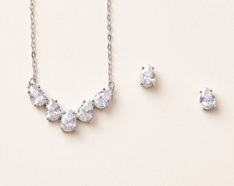 CZ Wedding Jewelry Set • CZ Bridal Pendant Set • Stud Earrings & Matching Necklace for Bride • Bridal Jewelry • Wedding Day Jewelry • 1723