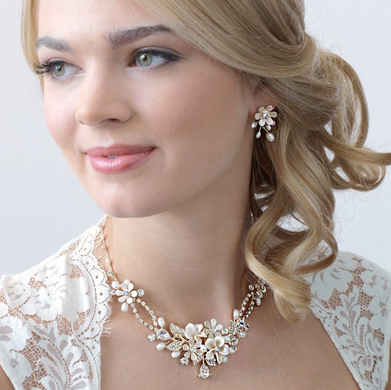 Floral Gold Jewelry Set Gold Bridal Jewelry Gold Wedding Etsy